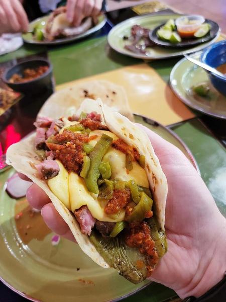 Ribeye and nopales taco