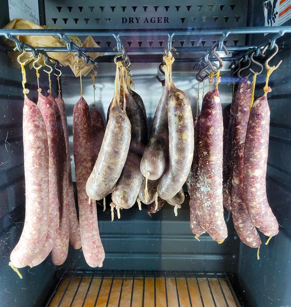 Three types of sausages dry curing
