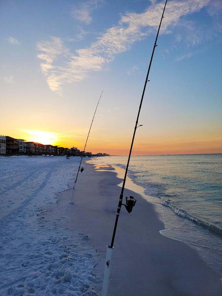 Setting rods at dawn for pompano in Florida. 