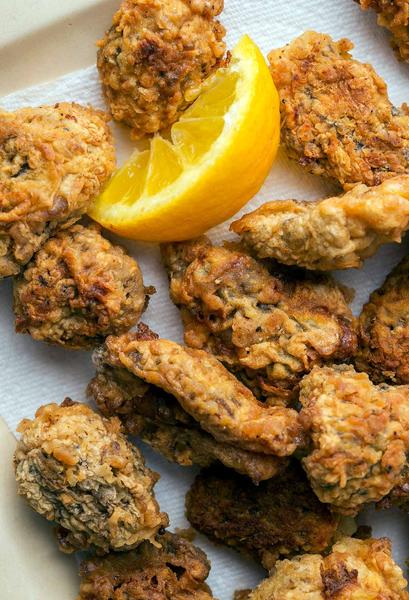 Fried morels on a plate. 