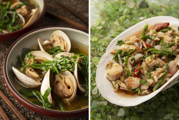 Japanese clam soup and clam ceviche