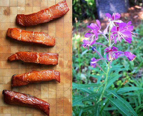 Smoked salmon candy and fireweed