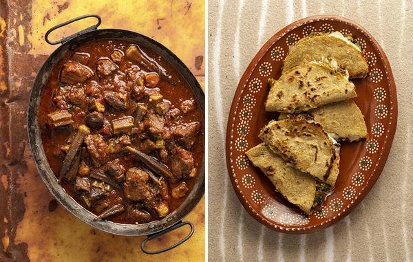 Two food photos on weird backgrounds