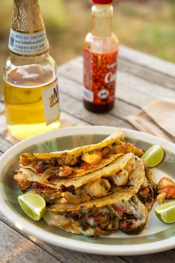 Shrimp tacos on a plate. 