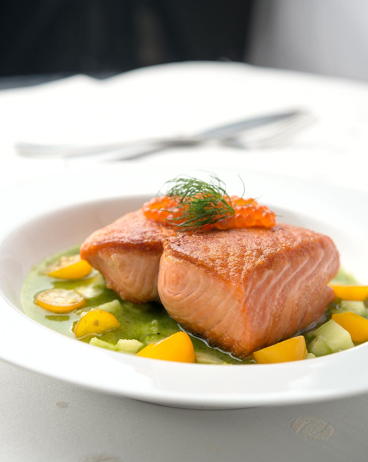 Salmon with cucumber sauce. 