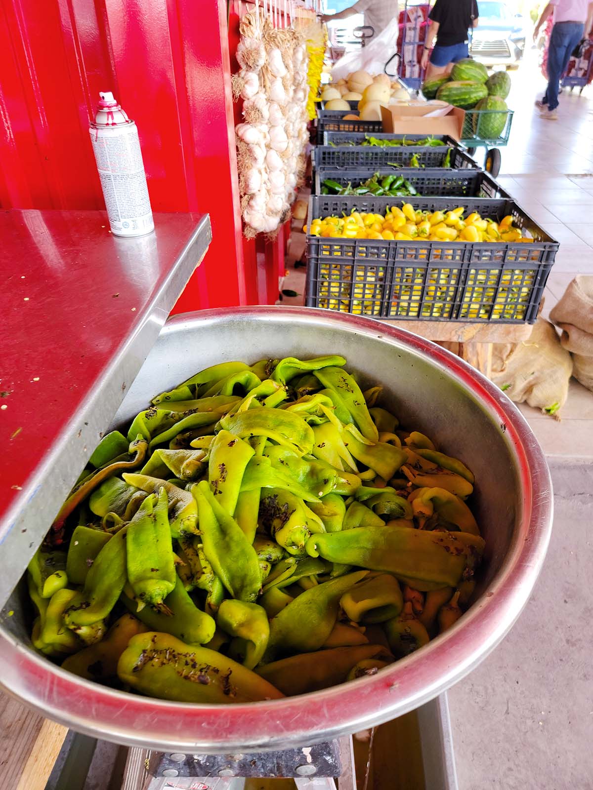 Green Hatch chiles freshly roasted. 