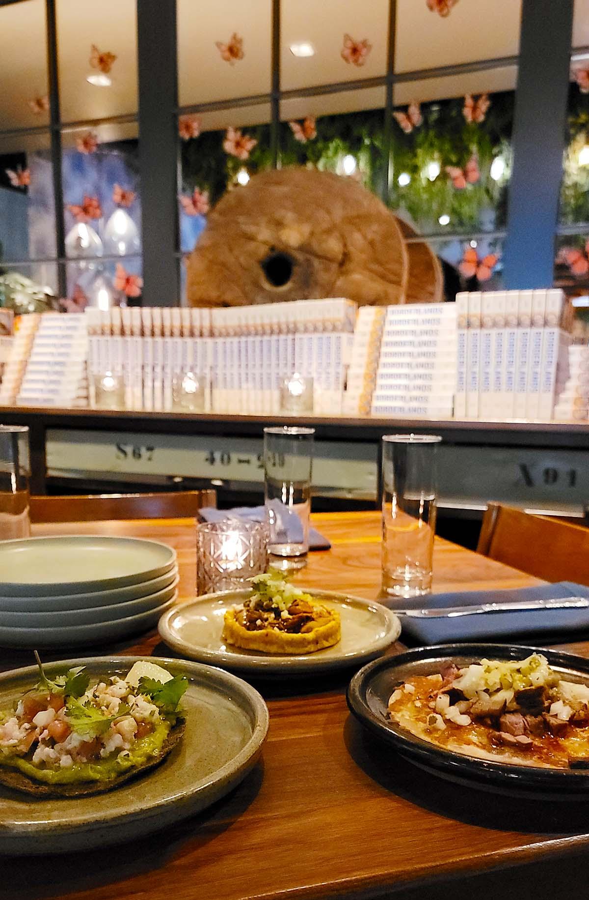 Special dishes for our book tour dinner on a table. 