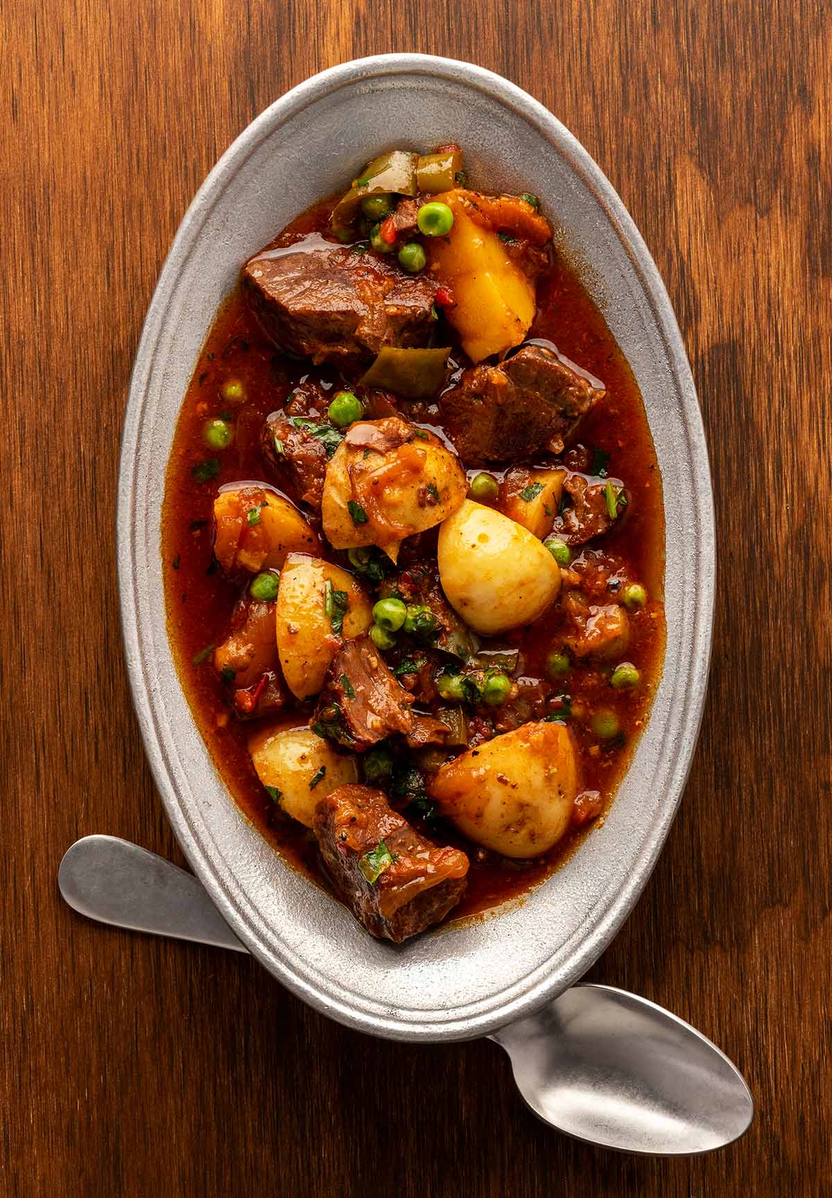 Venison stew in a bowl. 