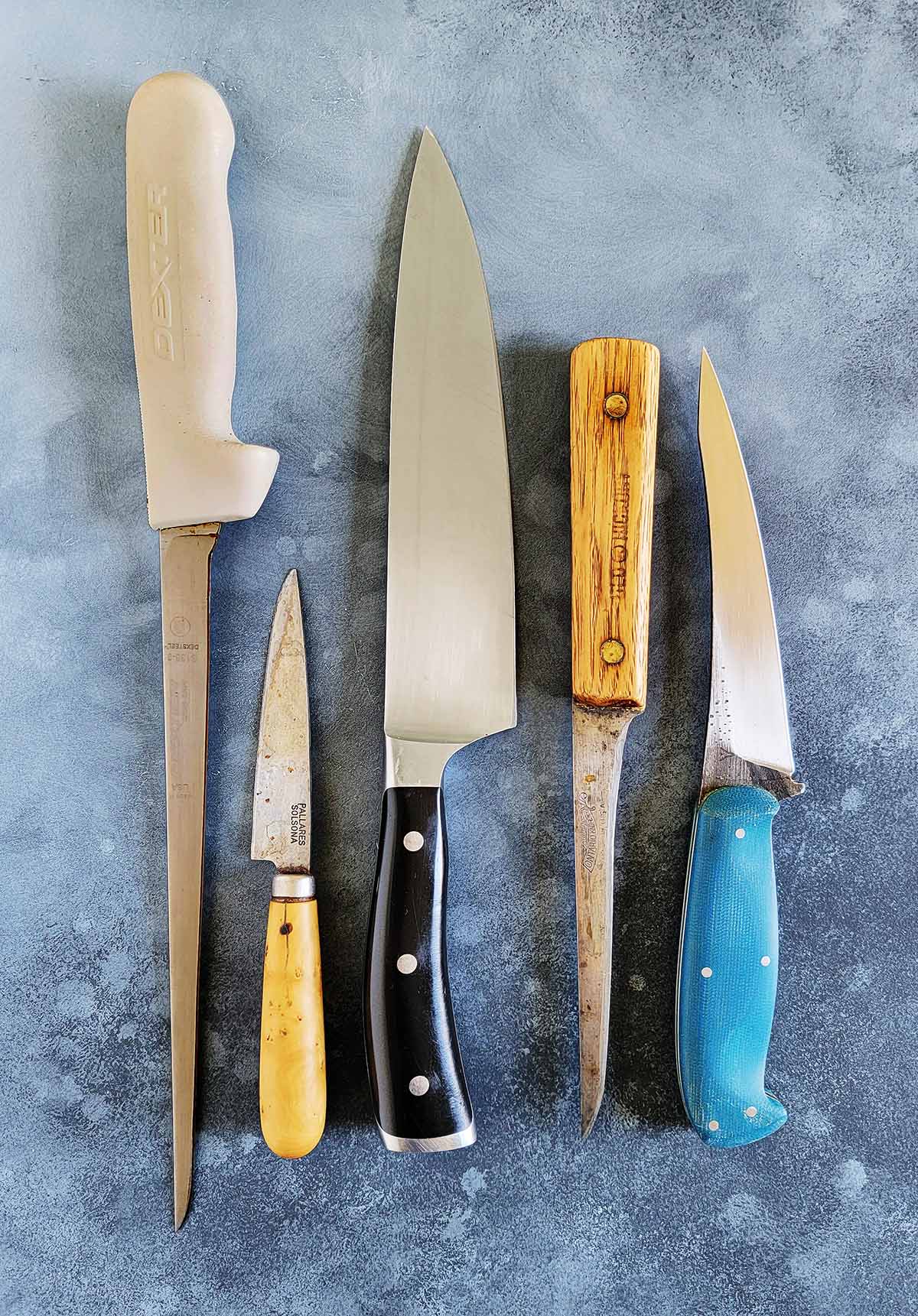 My kitchen knives, lined up. 