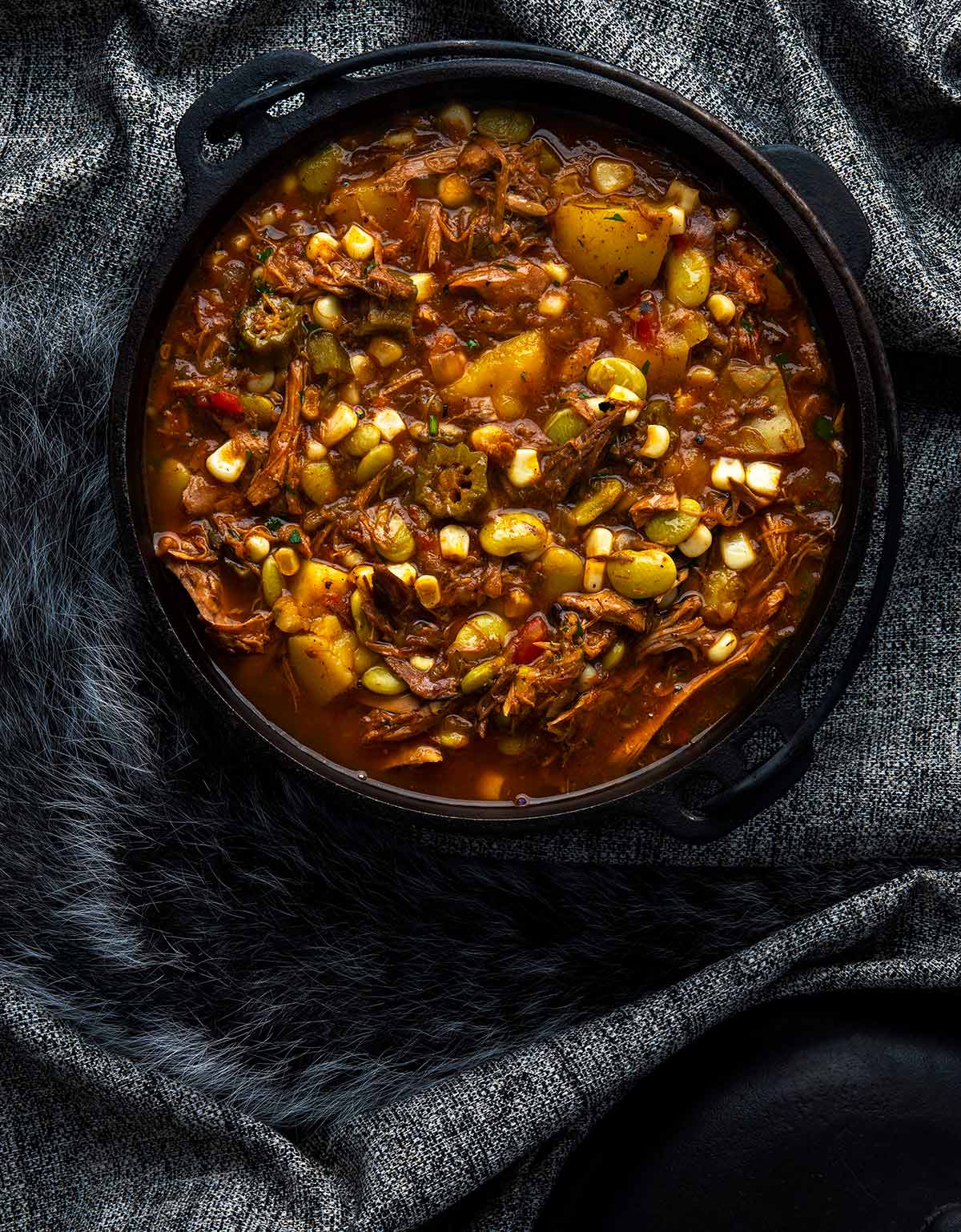 A huge pot of Brunswick stew. 