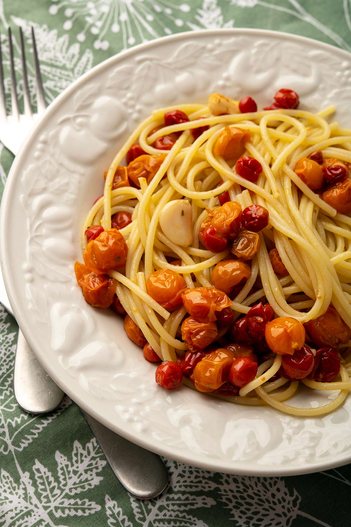 Tomato confit on pasta. 