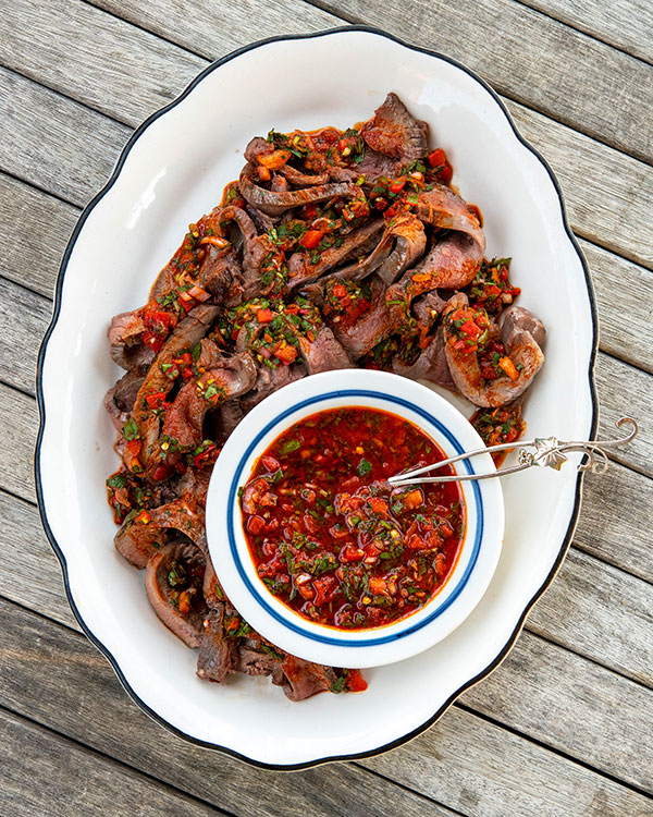 Red chimichurri with venison steak. 