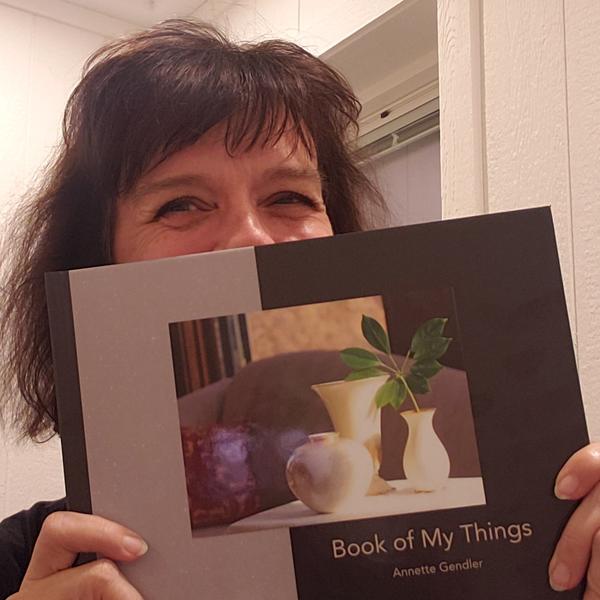 Annette holding up sample Book of My Things