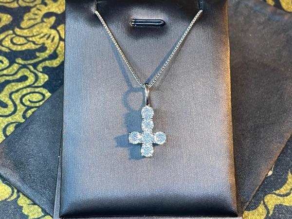 Diamond Upside Down Inverted Cross Sterling Silver Small Pendant Necklace Goth Minimalist Retro Satanic Wiccan Witchcraft Occult Darkness Jewelry