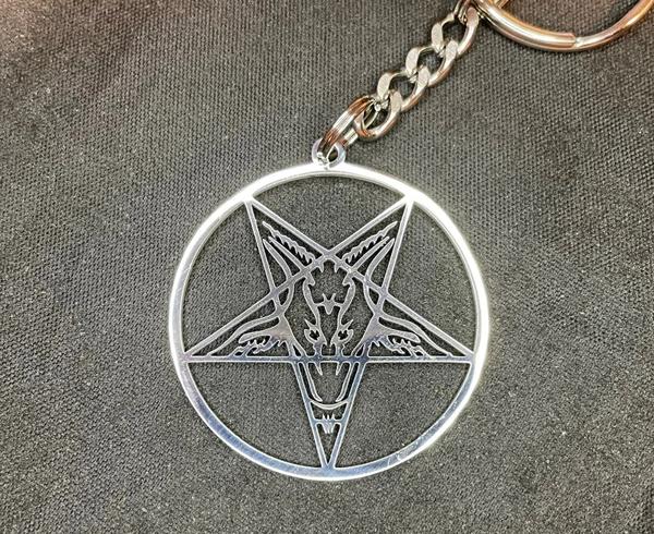 Sigil of Baphomet Inverted Pentagram Stainless Steel Keychain Church of Satan LaVey Wiccan Satanic Gothic Pagan Witchcraft Silver Darkness Jewelry
