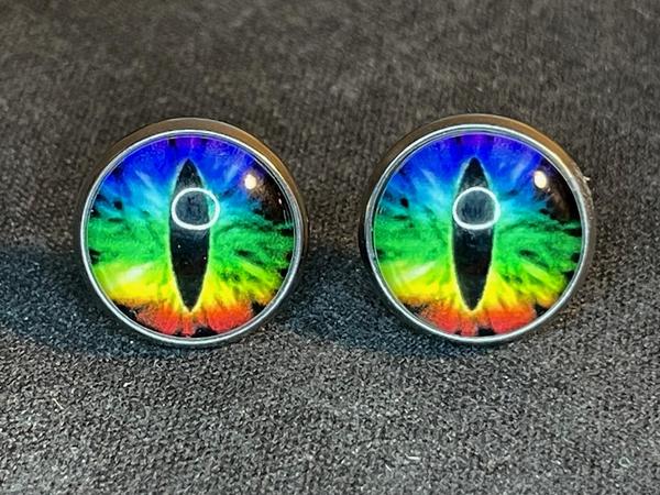 Cat Eye Dragon Eyes Colorful Rainbow Vintage Retro Handmade Glass Stainless Steel Earrings Satanic Wiccan Goth Occult Darkness Jewelry Silver Color
