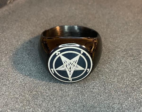 Sigil of Baphomet Pentagram Lucifer Signet Statement Ring Gothic Vintage Punk Pagan Wiccan Druid Satanic Occult Darkness Jewelry Black Gold