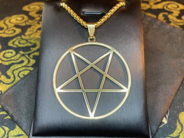 Inverted Pentagram Upside Down Stainless Steel Large Pendant Necklace Satanic Wiccan Pagan Church of Satan Occult Darkness Jewelry Gold