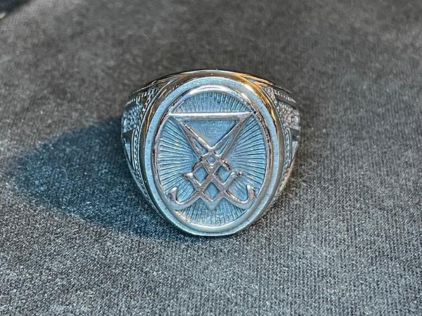 Sigil of Lucifer Oval Seal of Satan Baphomet Signet Statement Ring Gothic Vintage Punk Pagan Wiccan Satanic Occult Darkness Jewelry Silver