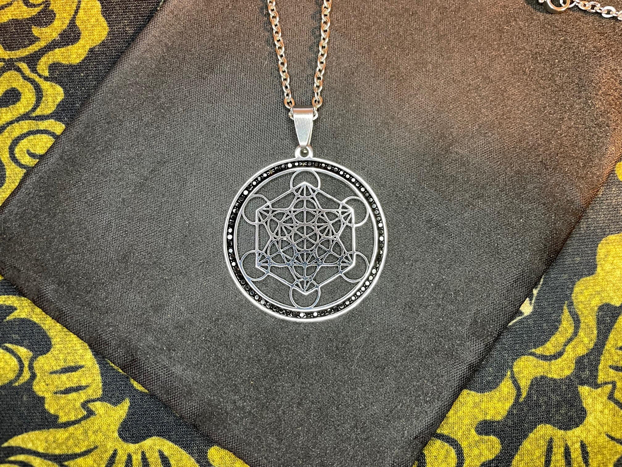 flower of life sacred geometry yoga hindu buddhism encrusted stainless steel pendant necklace
