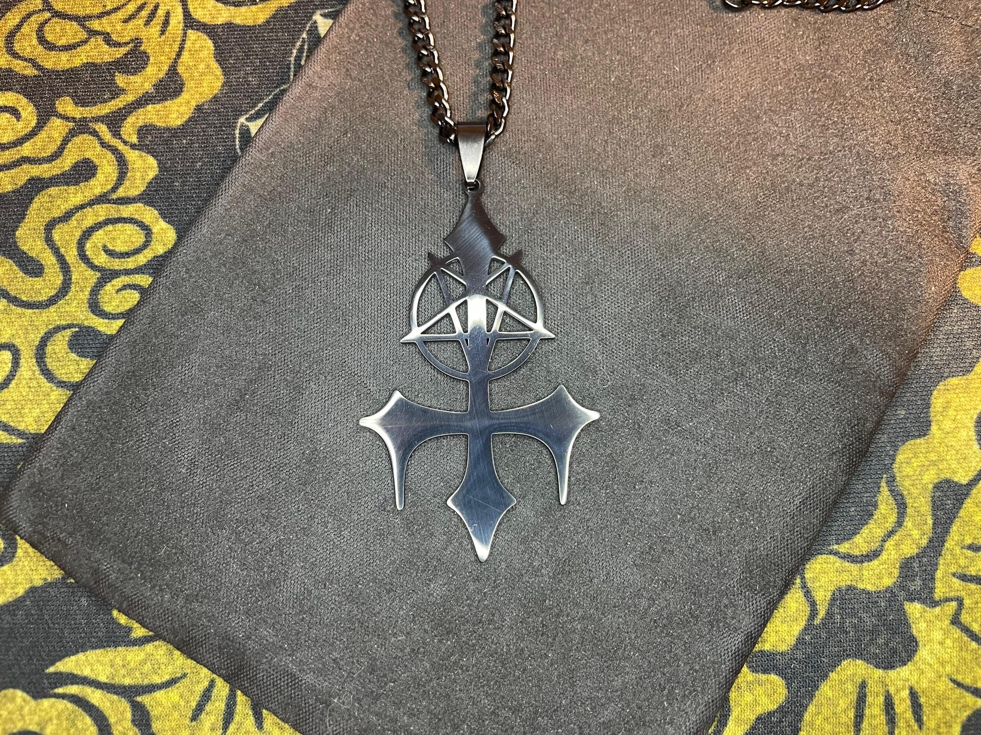 Vampire Fang Upside Down Saint Peter Cross Inverted Pentagram Stainless Steel Pendant Necklace