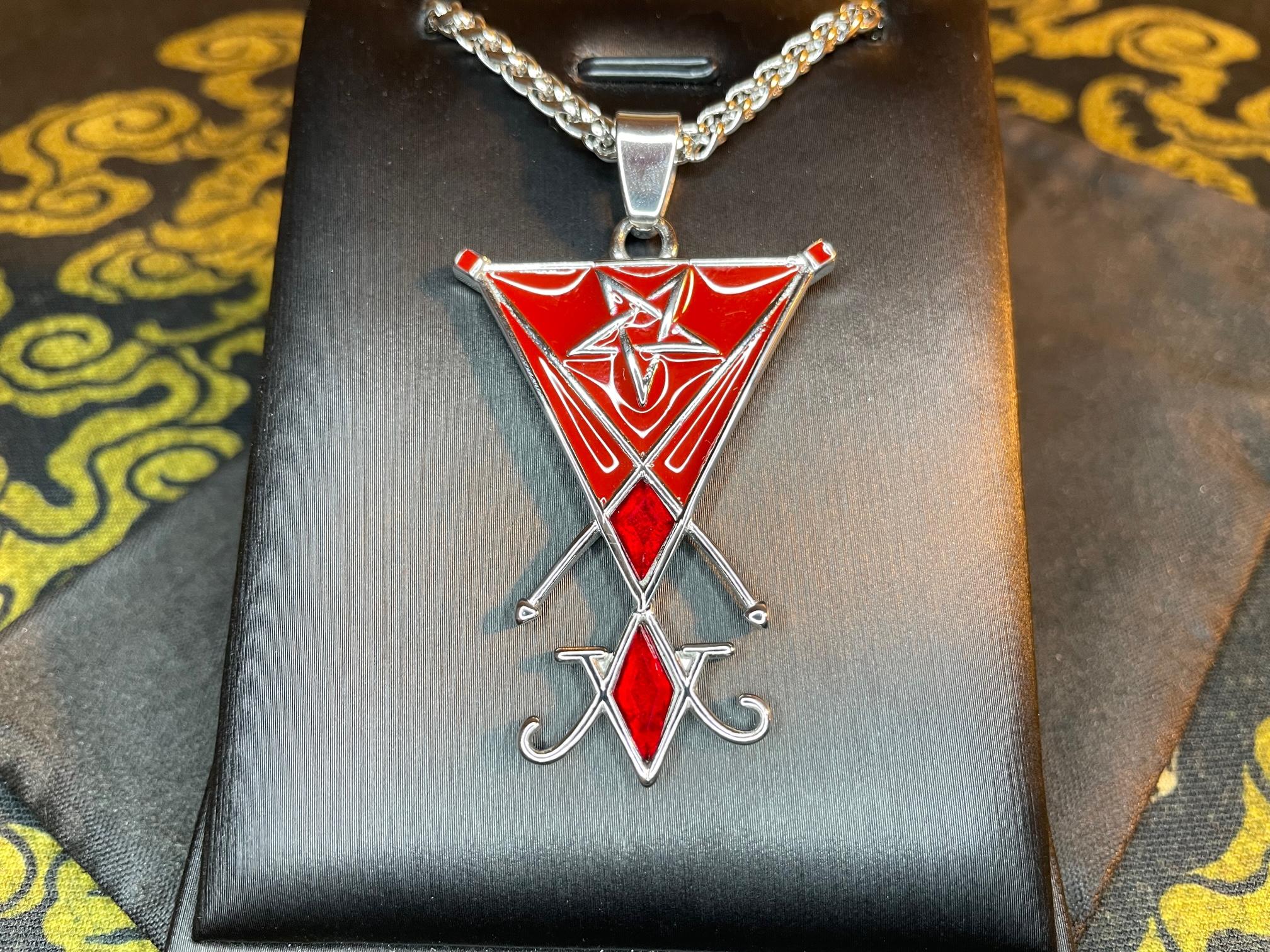 sigil of lucifer satanic seal of satan pentagram baphomet stainless steel enamel pendant necklace wiccan occult darkness jewelry