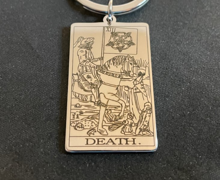 death tarot card keychain rider waite deck stainless steel satanic wiccan occult darkness jewelry silver