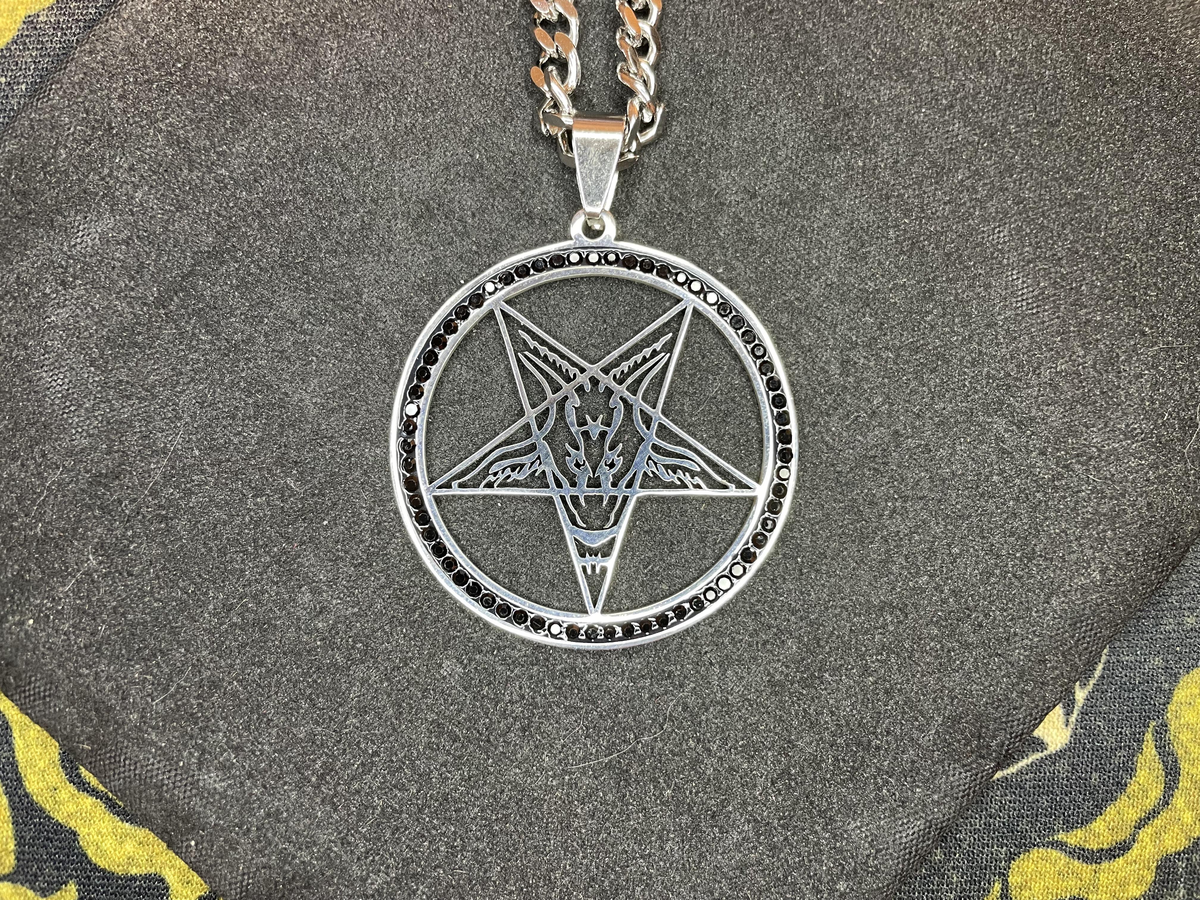 Satanic Sigil of Baphomet Upside Down Inverted Pentagram Stainless Steel Pendant Necklace