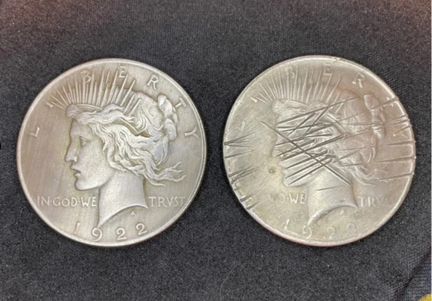 two face flip decision double sided heads coin 1922 peace dollar lady liberty batman joker harvey dent gotham wiccan satanic occult darkness jewelry