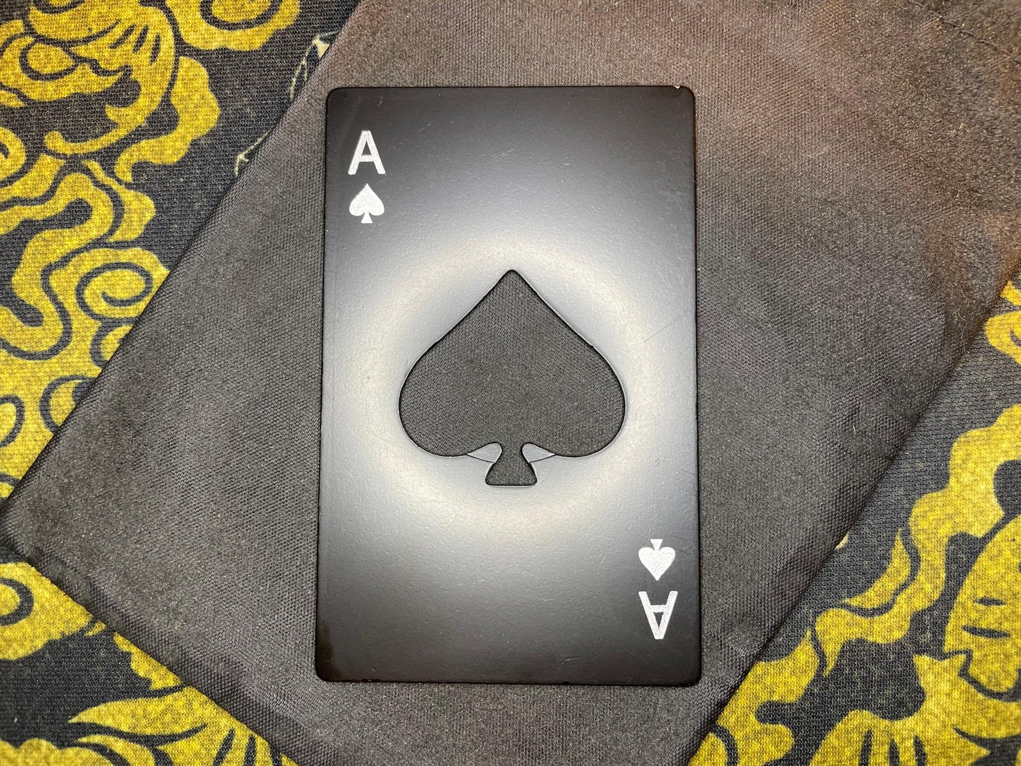 ace of spades bottle opener death card power wealth luck poker deck steel gothic satanic pagan wiccan occult darkness jewelry black