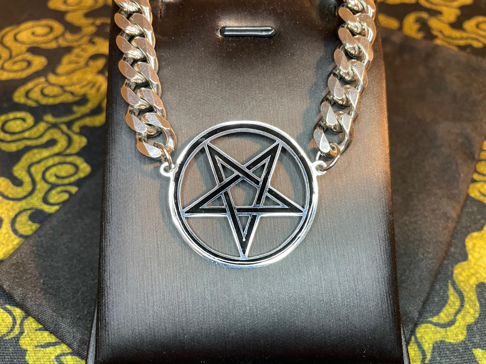 inverted star pentagram choker stainless steel cuban link chain necklace