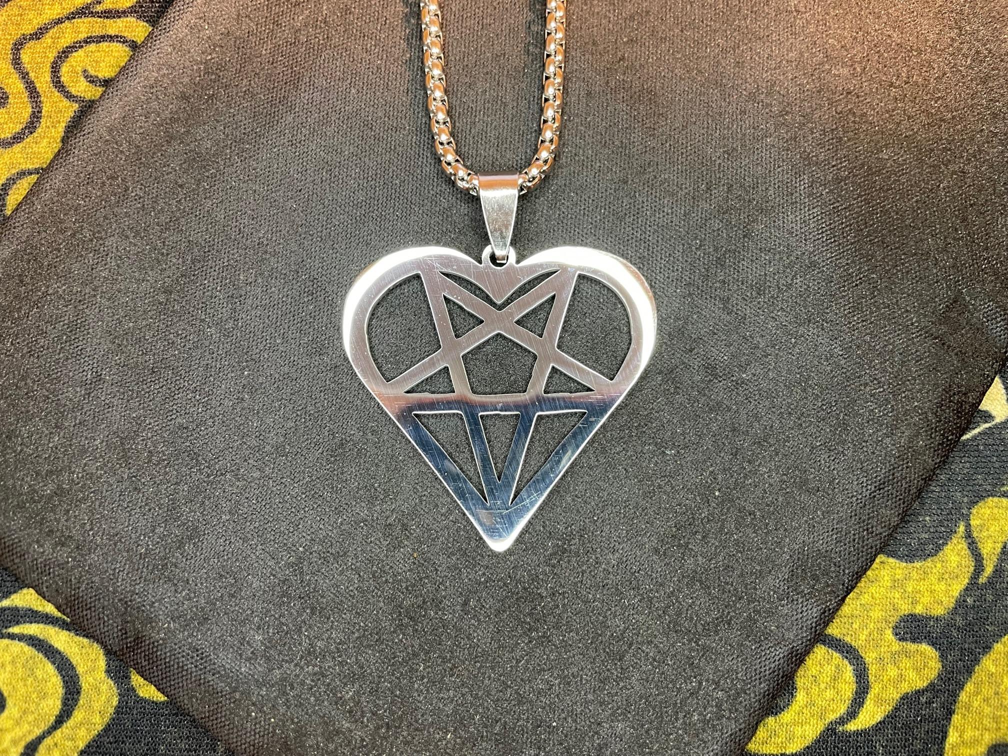 satan's heart inverted pentagram feminine masculine force duality necklace