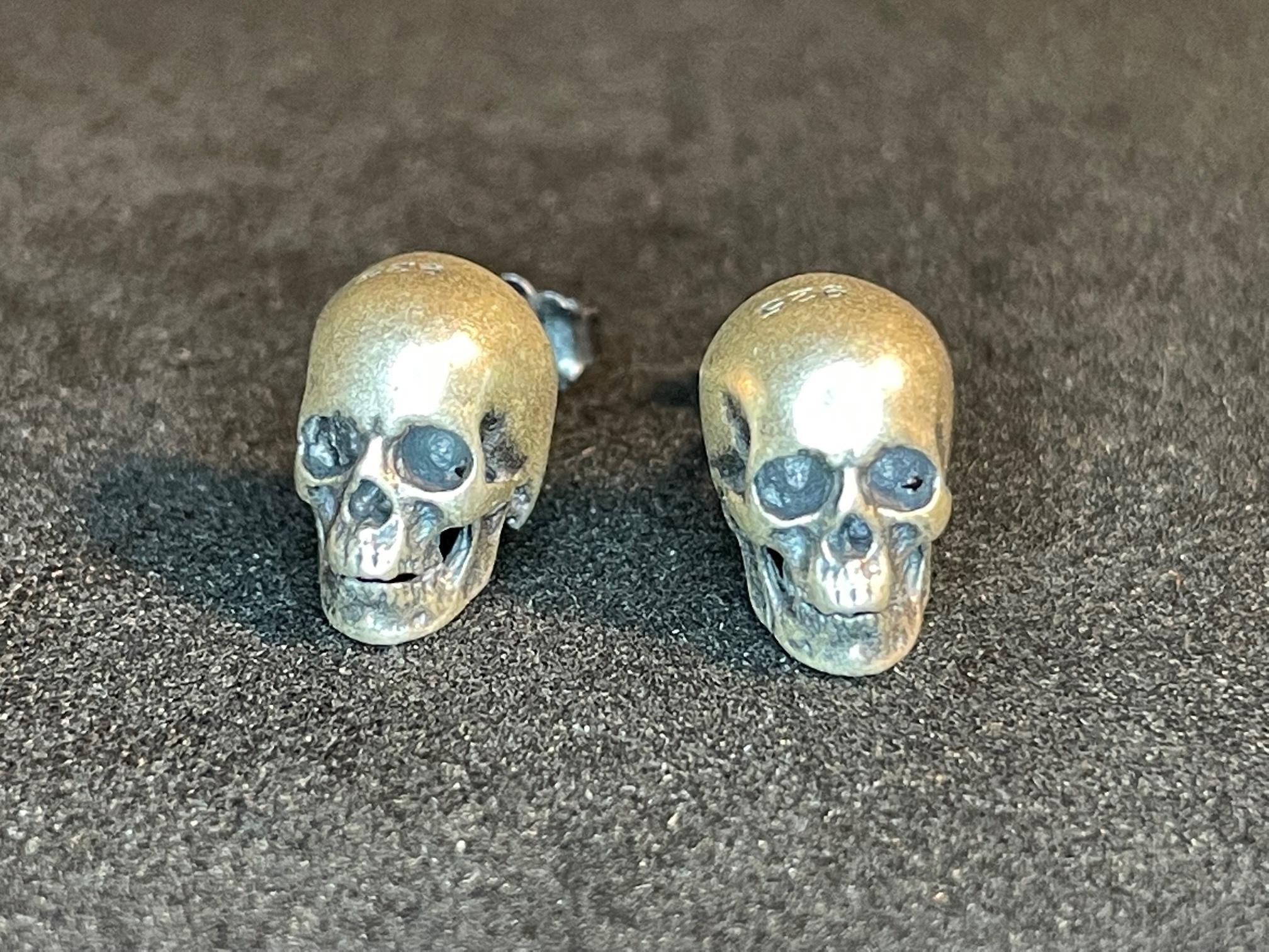 sterling silver skull earrings 925 retro biker punk punisher terminator skeleton gothic death satanic wiccan pagan druid occult darkness jewelry