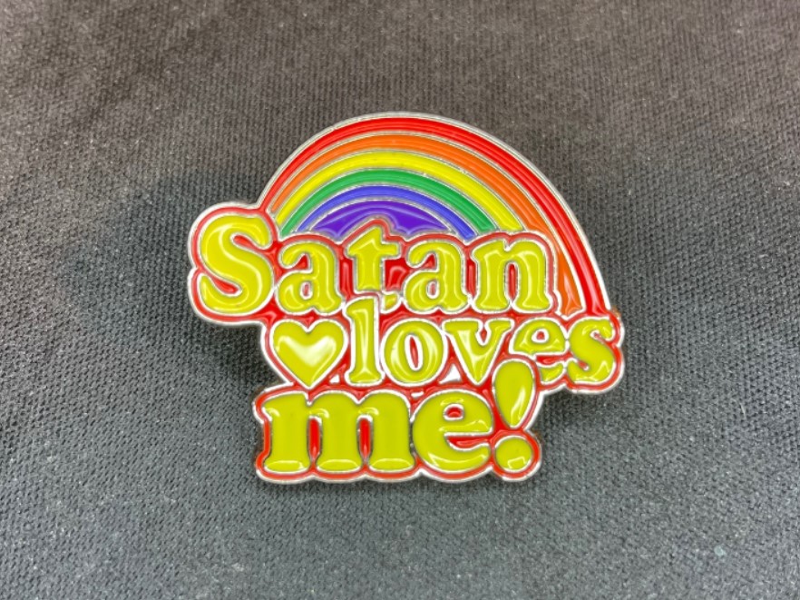 satan loves me rainbow stainless steel enamel lapel pin wiccan satanic gothic pagan witchcraft druid darkness jewelry
