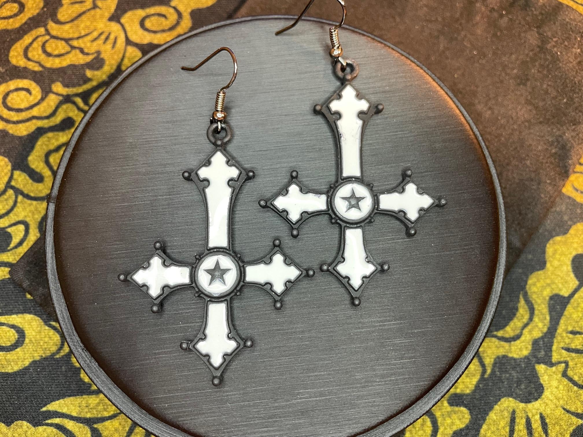 upside down lucifer cross inverted crucifix star steel pendant earrings gothic satanic wiccan occult darkness jewelry