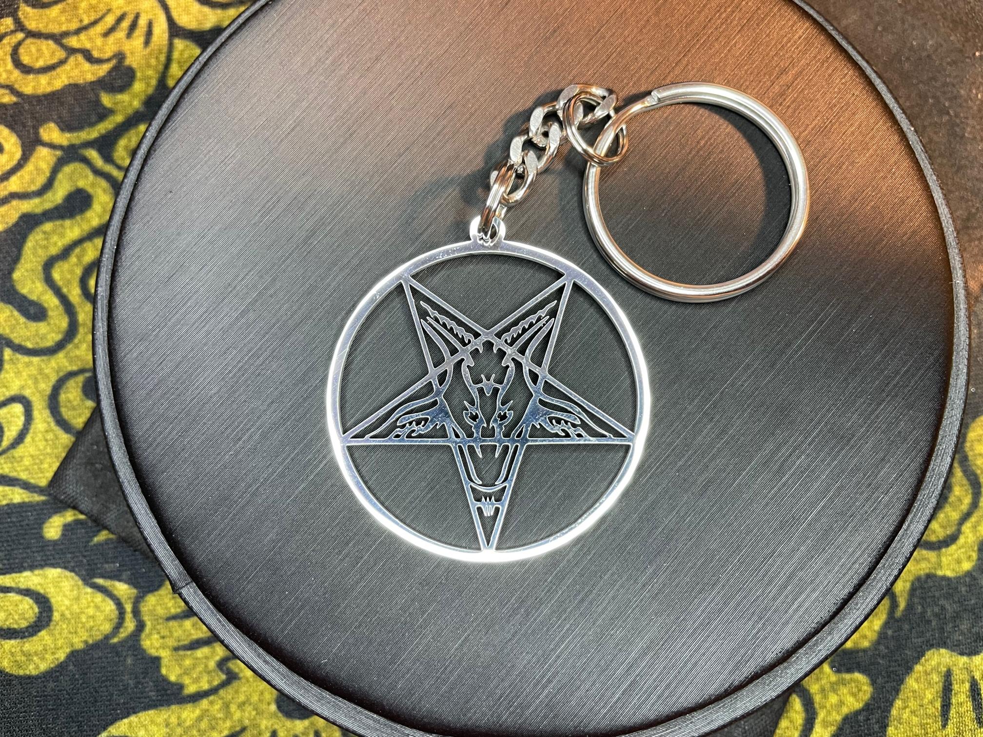 sigil of baphomet inverted pentagram stainless steel keychain church of satan lavey satanic wiccan occult darkness jewelry