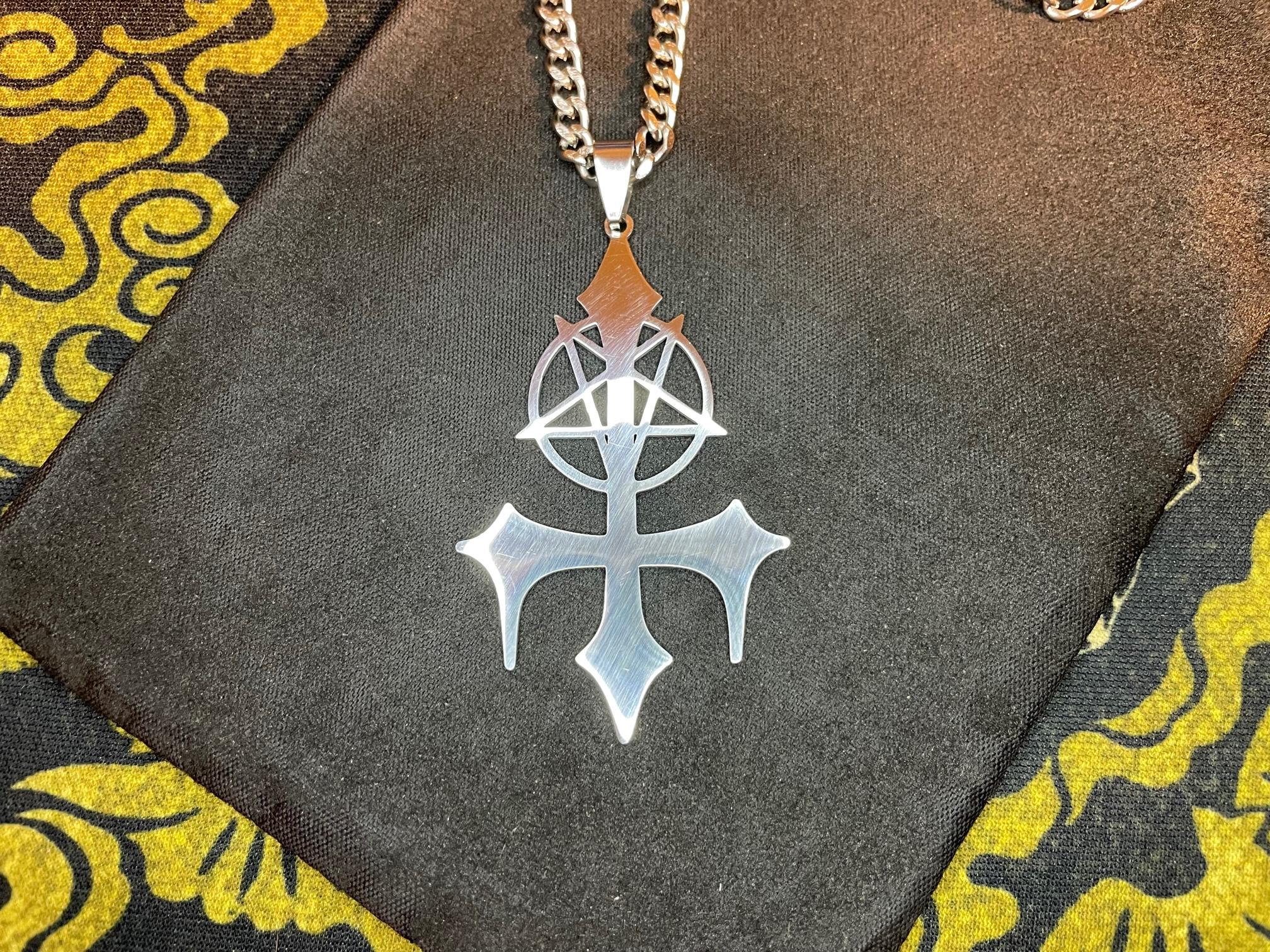 Vampire Fang Upside Down Saint Peter Cross Inverted Pentagram Stainless Steel Pendant Necklace