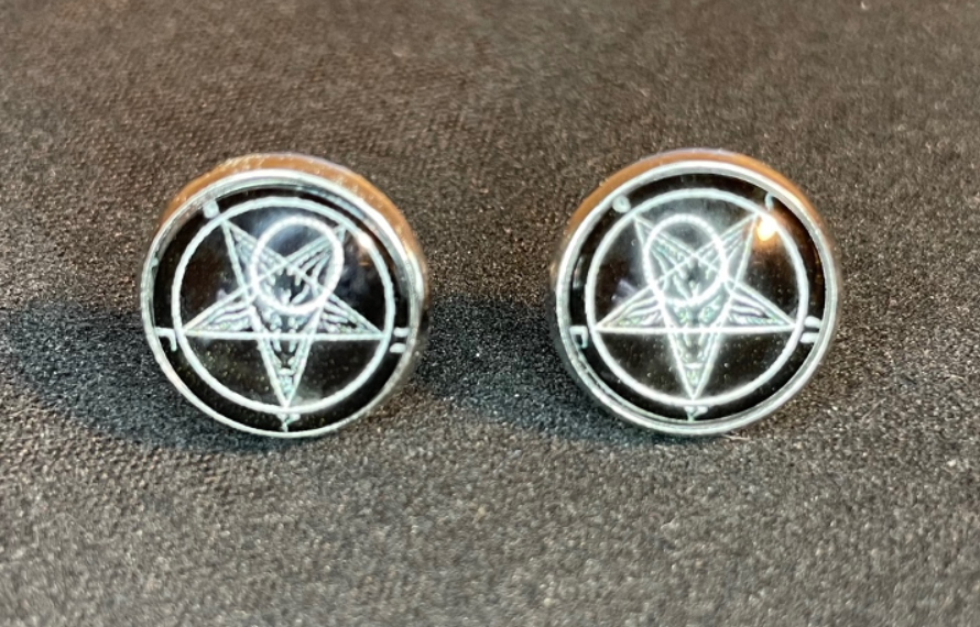 sigil of baphomet inverted pentagram goat head glass stainless steel earrings wiccan satanic church occult darkness jewelry