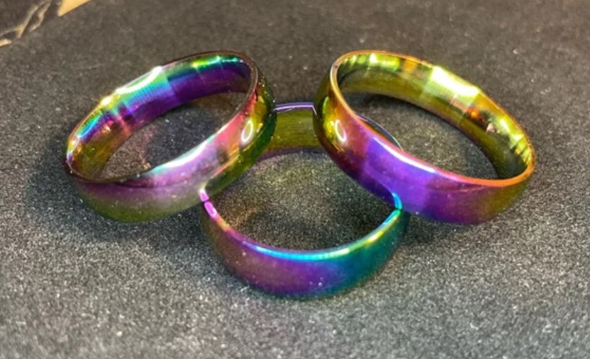 Rainbow Stainless Steel Prismatic Ring Band Gothic Wedding Band Satanic Pagan Wiccan Druid Occult Darkness Jewelry Multicolor