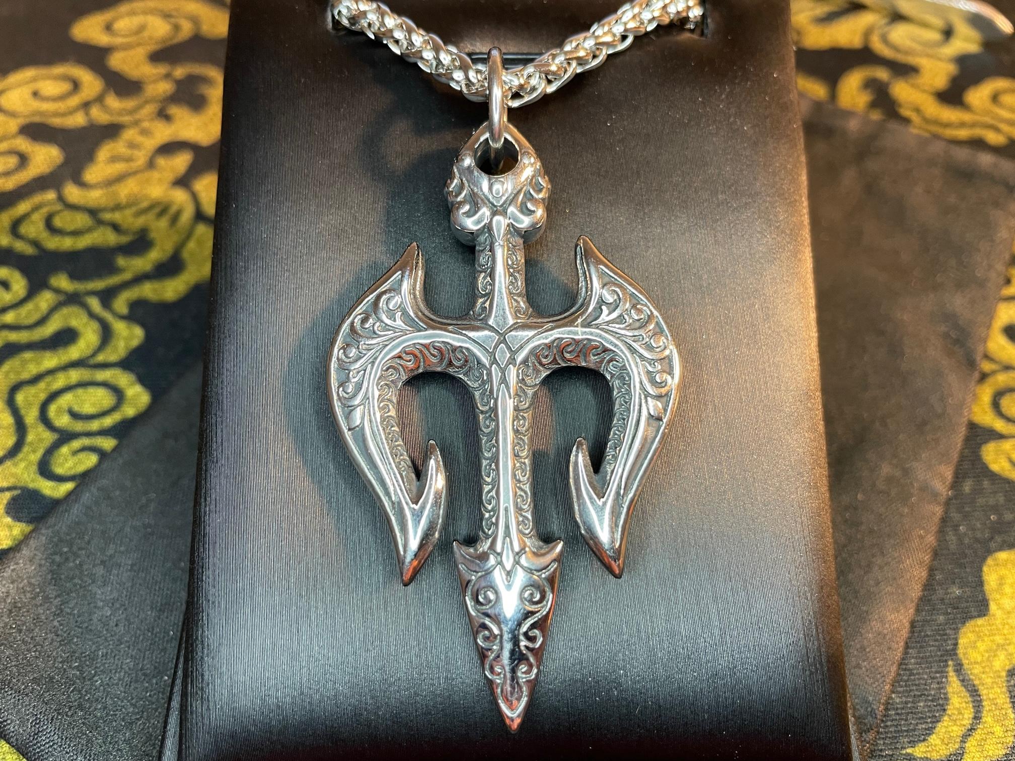 satan's pitchfork devil's fork trident tribal stainless steel pendant necklace gothic satanic wiccan occult darkness jewelry