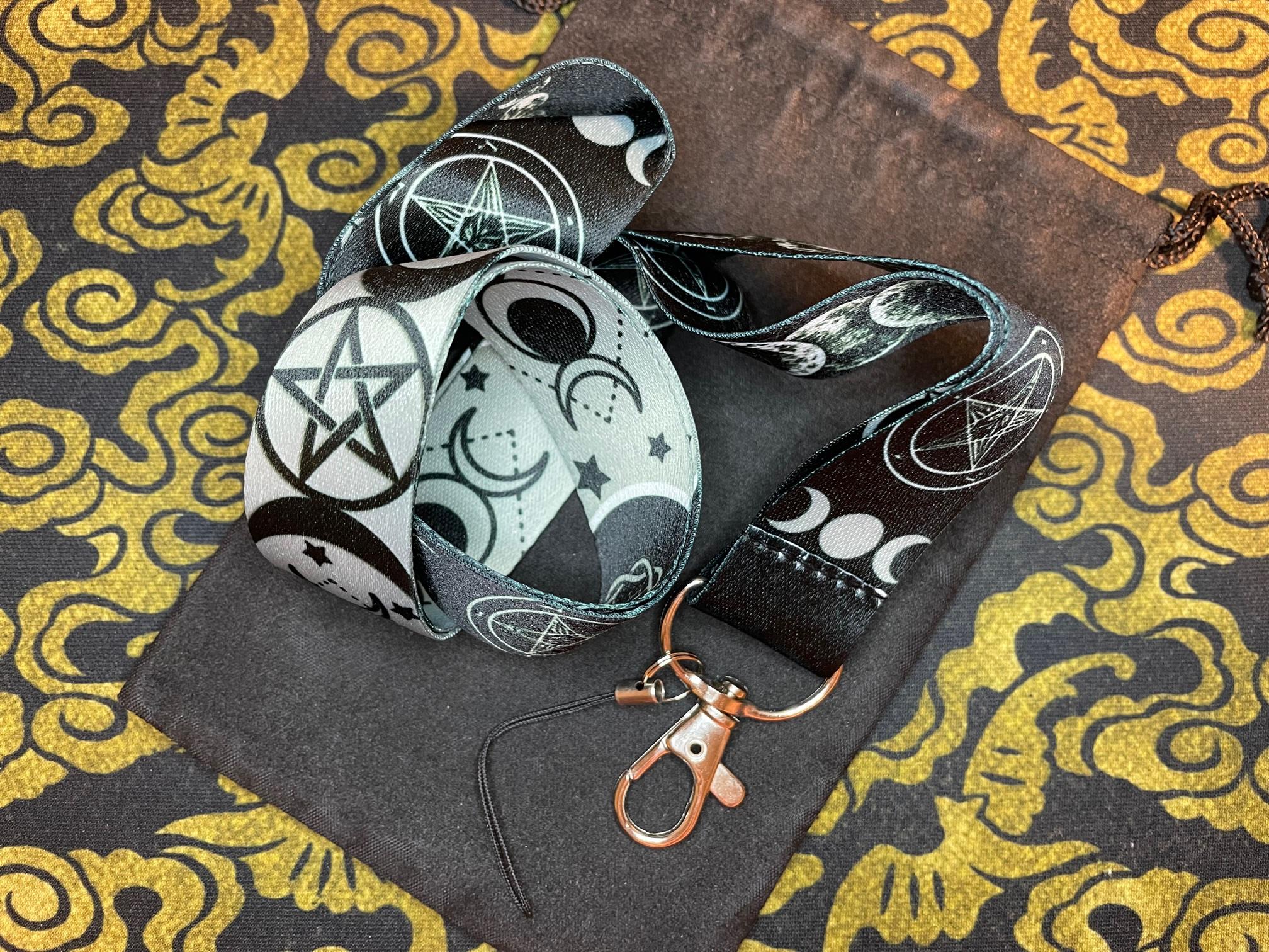 Triple Crescent Twin Moon Goddess Sigil of Baphomet Inverted Pentagram Pentacle Lanyard ID Badge Holder Keychain Wiccan Satanic Gothic Pagan Darkness Jewelry