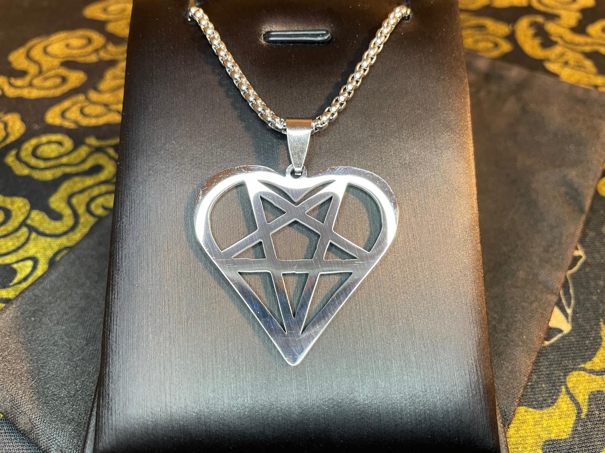 satan's heart inverted pentagram feminine masculine force duality necklace satanic wiccan occult darkness jewelry