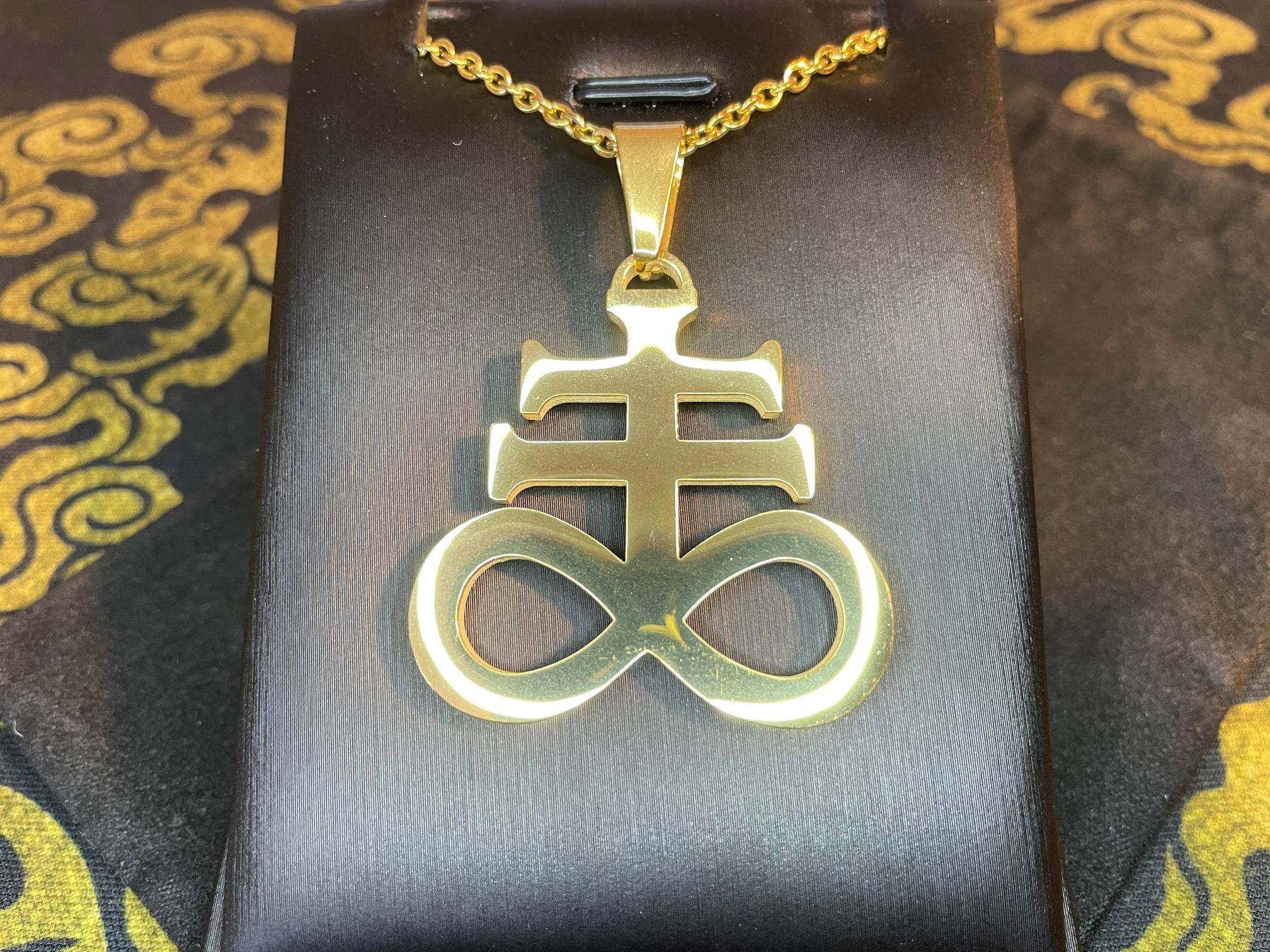Leviathan Cross Sigil of Lucifer Baphomet Stainless Steel Pendant Necklace Gothic Satanic Wiccan Pagan Druid Occult Darkness Jewelry Gold