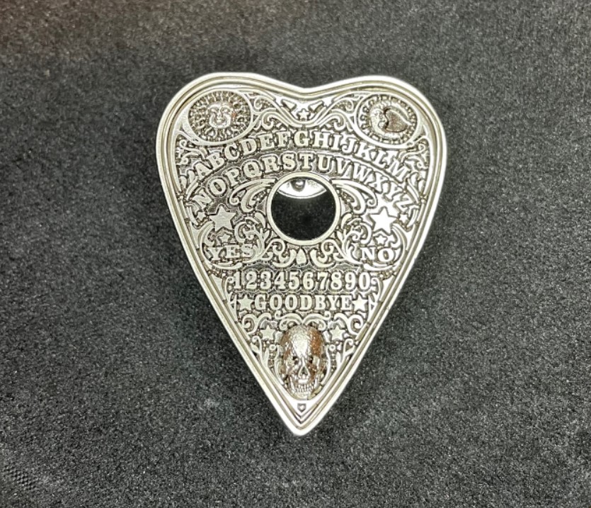 Ouija Board Planchette Stainless Steel Double Lapel Pin Skull Sun Moon Yes No Wiccan Satanic Gothic Pagan Witchcraft Druid Silver darkness jewelry