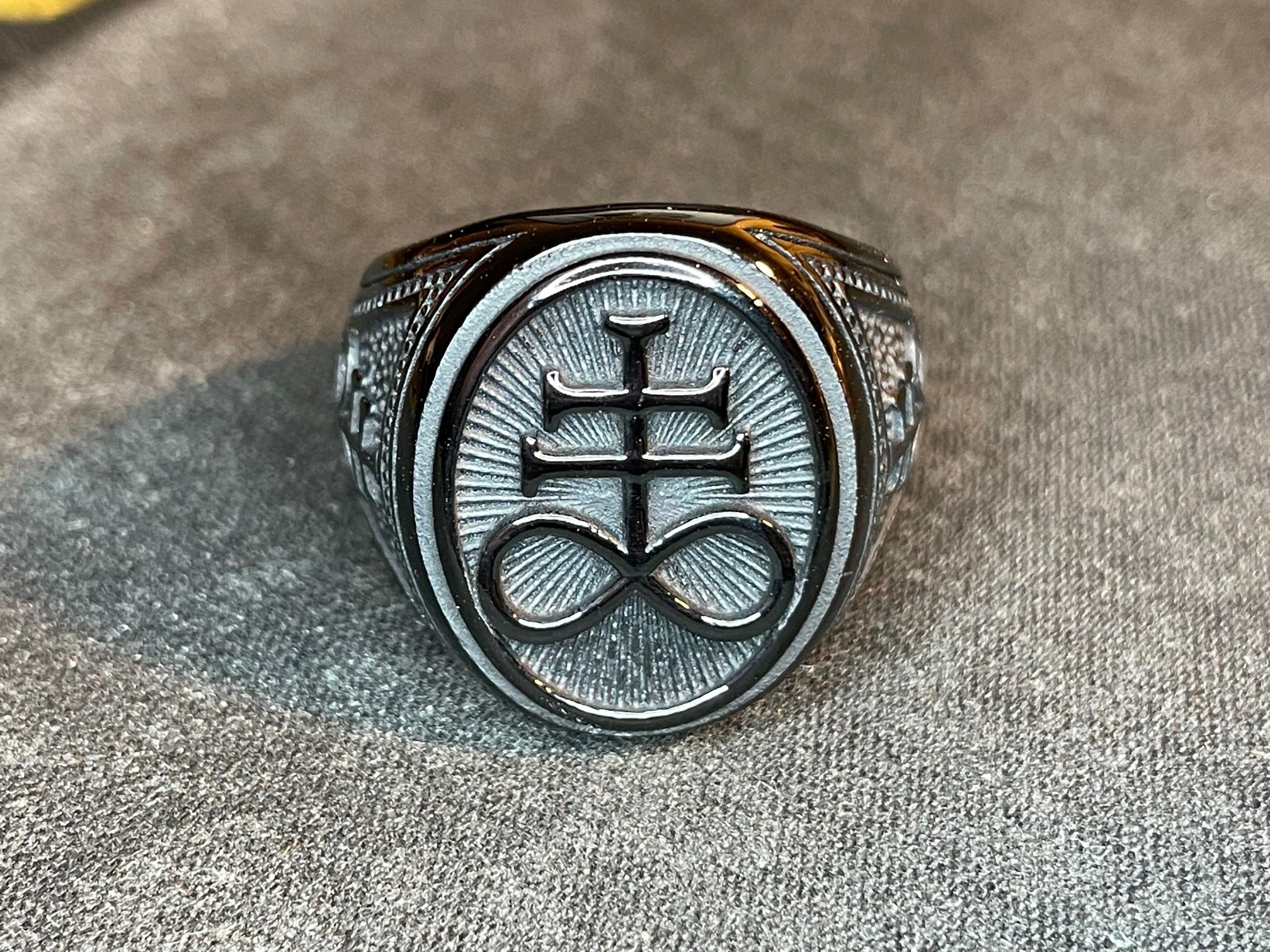 Sigil of Leviathan Seal of Satan Baphomet Signet Statement Ring Gothic Vintage Punk Pagan Wiccan Druid Satanic Occult Darkness Jewelry Black