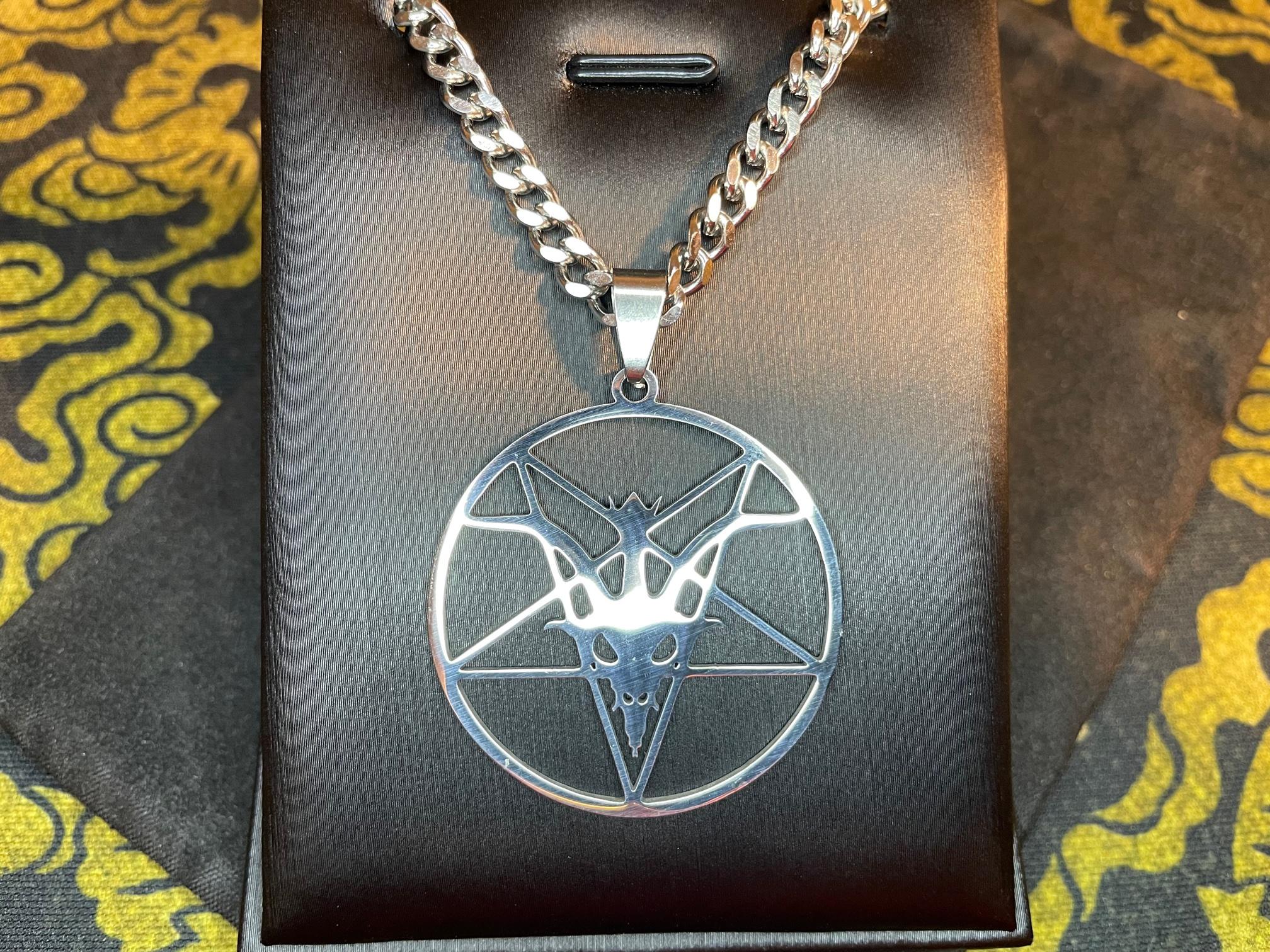 official satanic temple sigil of baphomet inverted pentagram stainless steel pendant necklace
