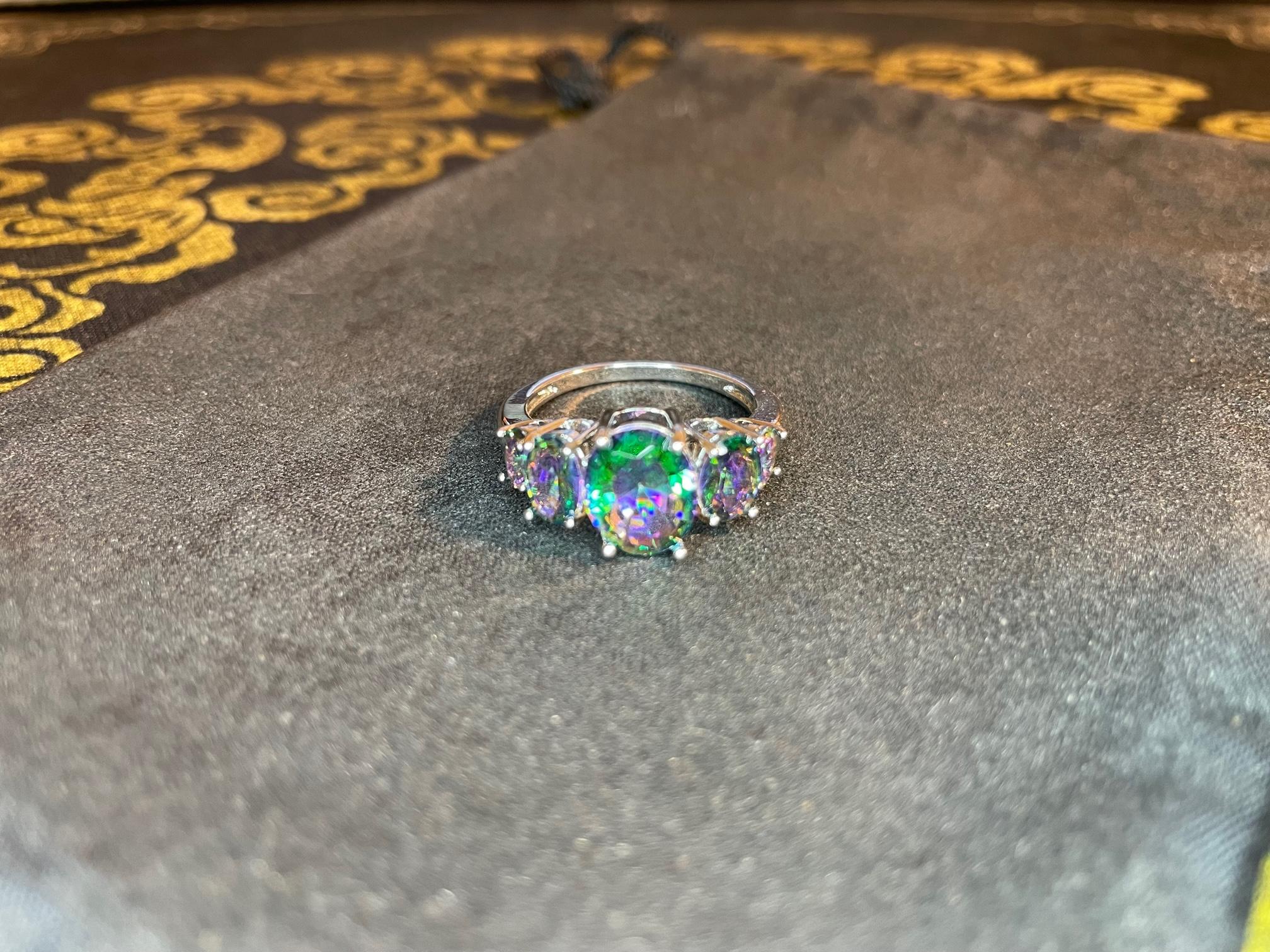 rainbow prismatic diamond white gold multi-stone ring