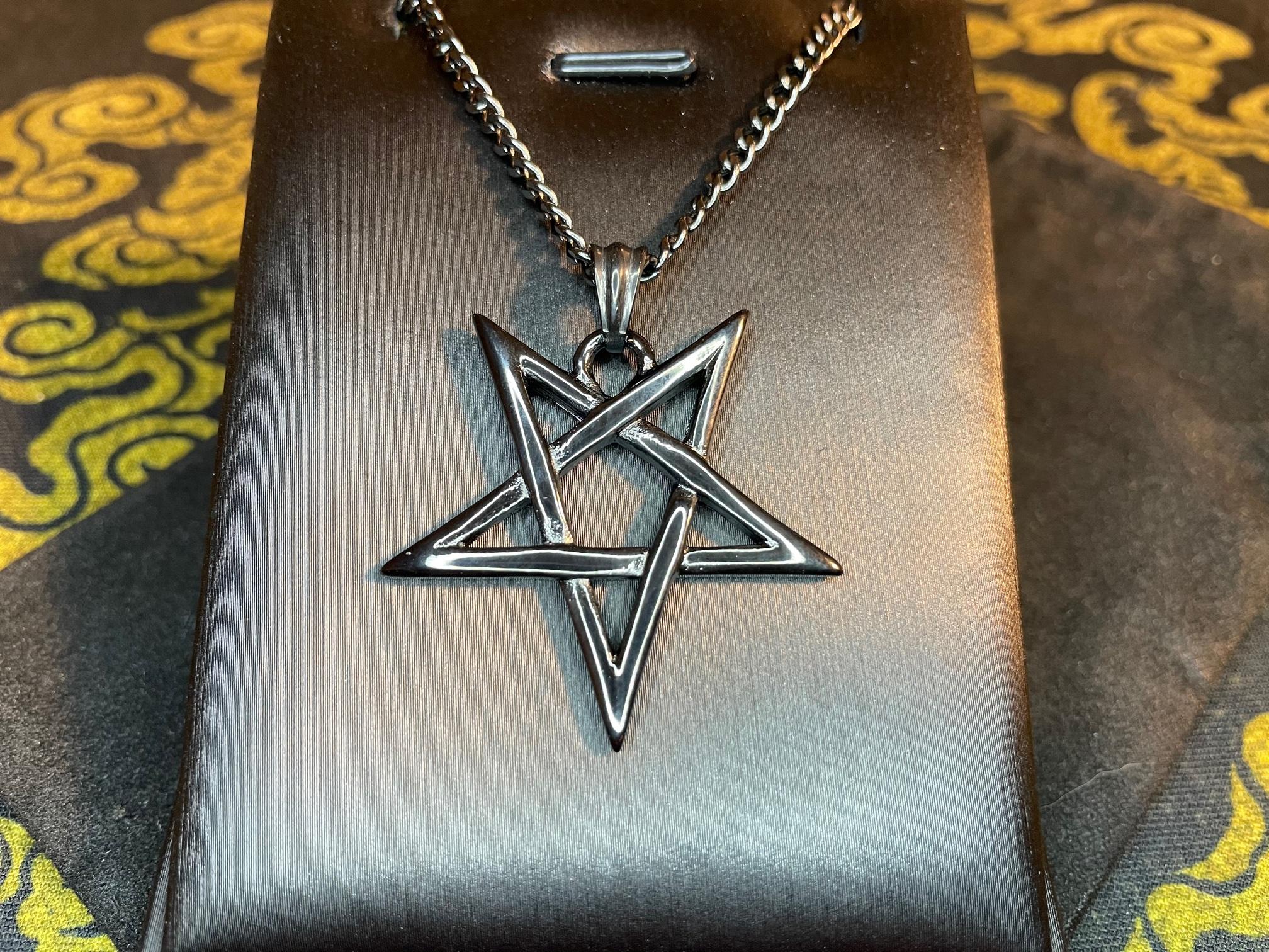 church of satan sigil of baphomet woven pentagram pendant necklace black