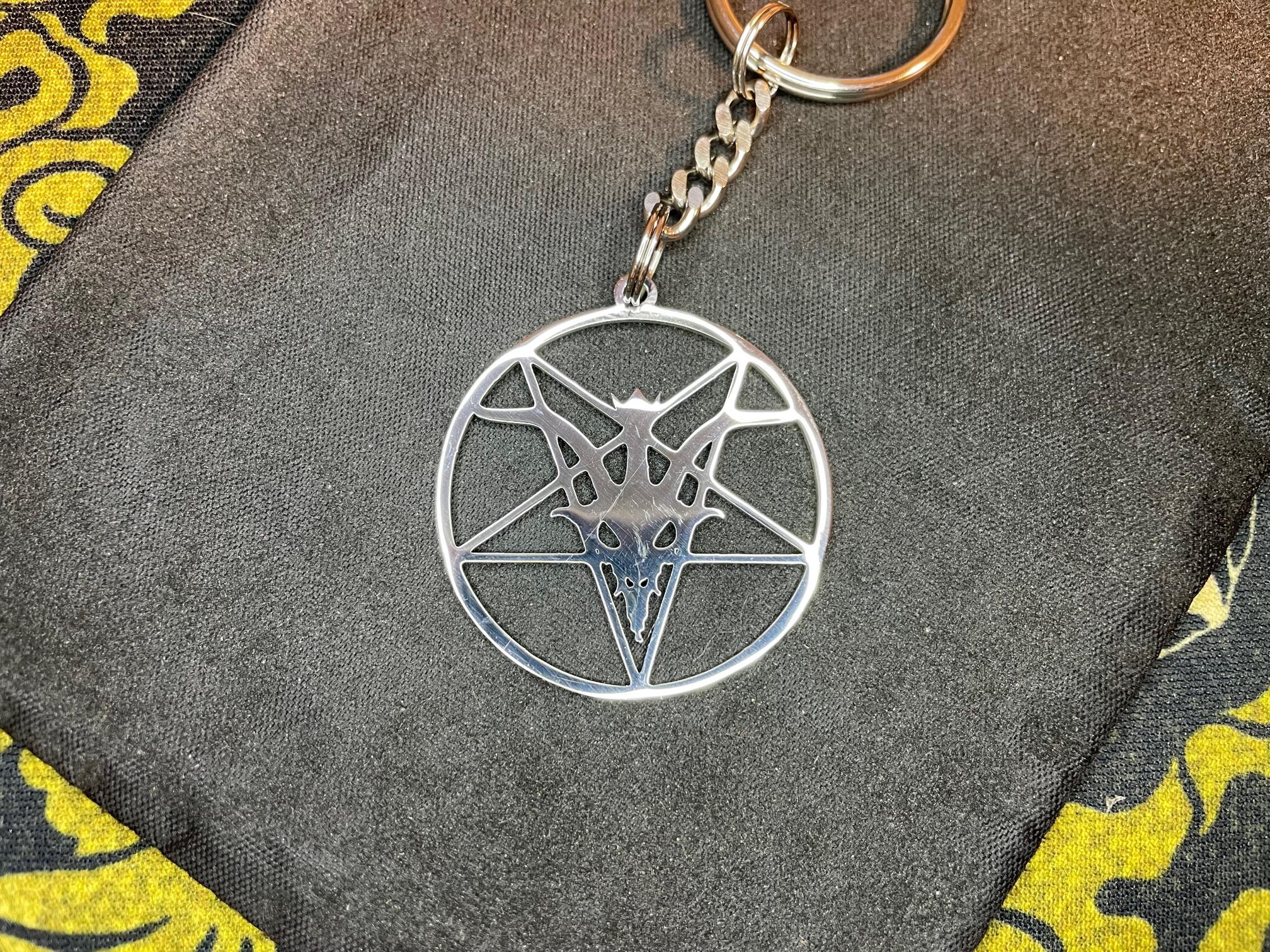 official satanic temple sigil of baphomet inverted pentagram stainless steel pendant keychain