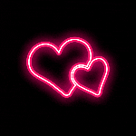 Two neon hearts on black background